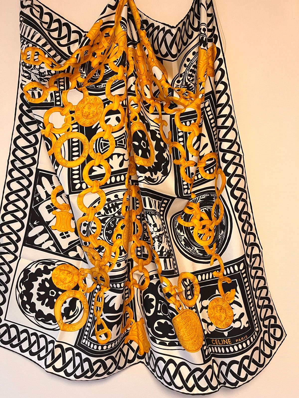 CELINE PARIS Vintage Coins And Chains Printed Scarf