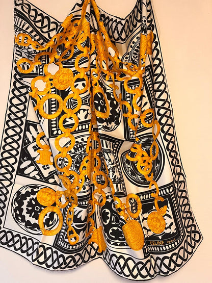 CELINE PARIS Vintage Coins And Chains Printed Scarf