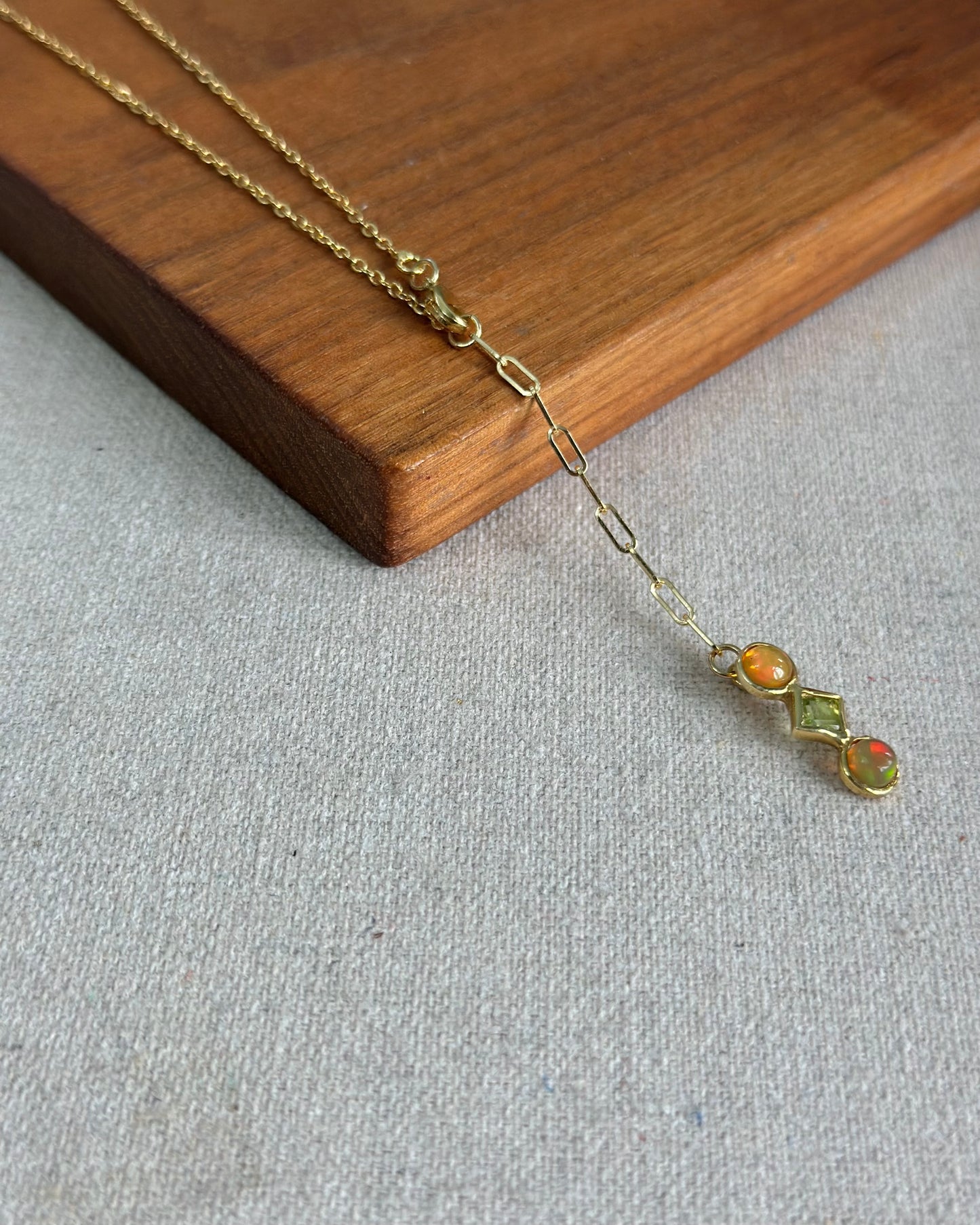 Opal & Peridot Y-shaped Two-way Gold-plated Sterling Silver Necklace