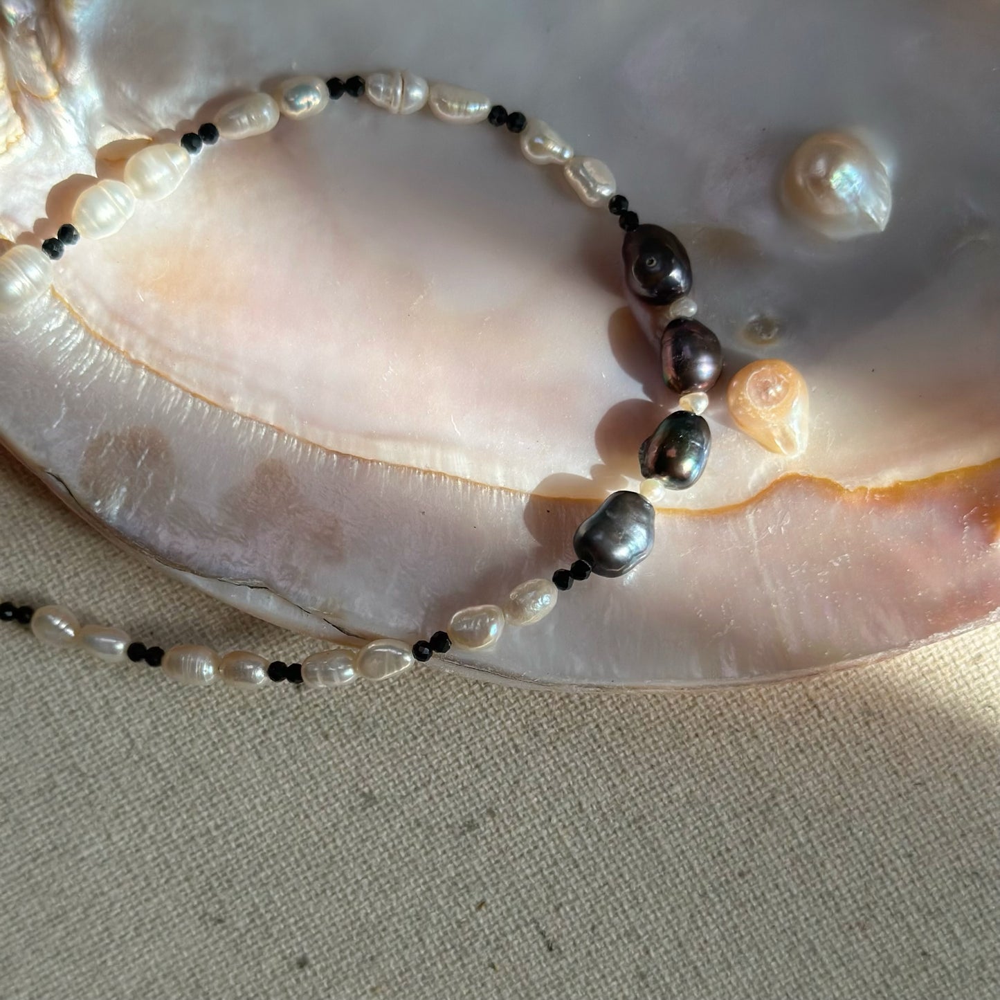 Freshwater Pearl Mixed Black Spinel and Sapphire Beaded Necklace