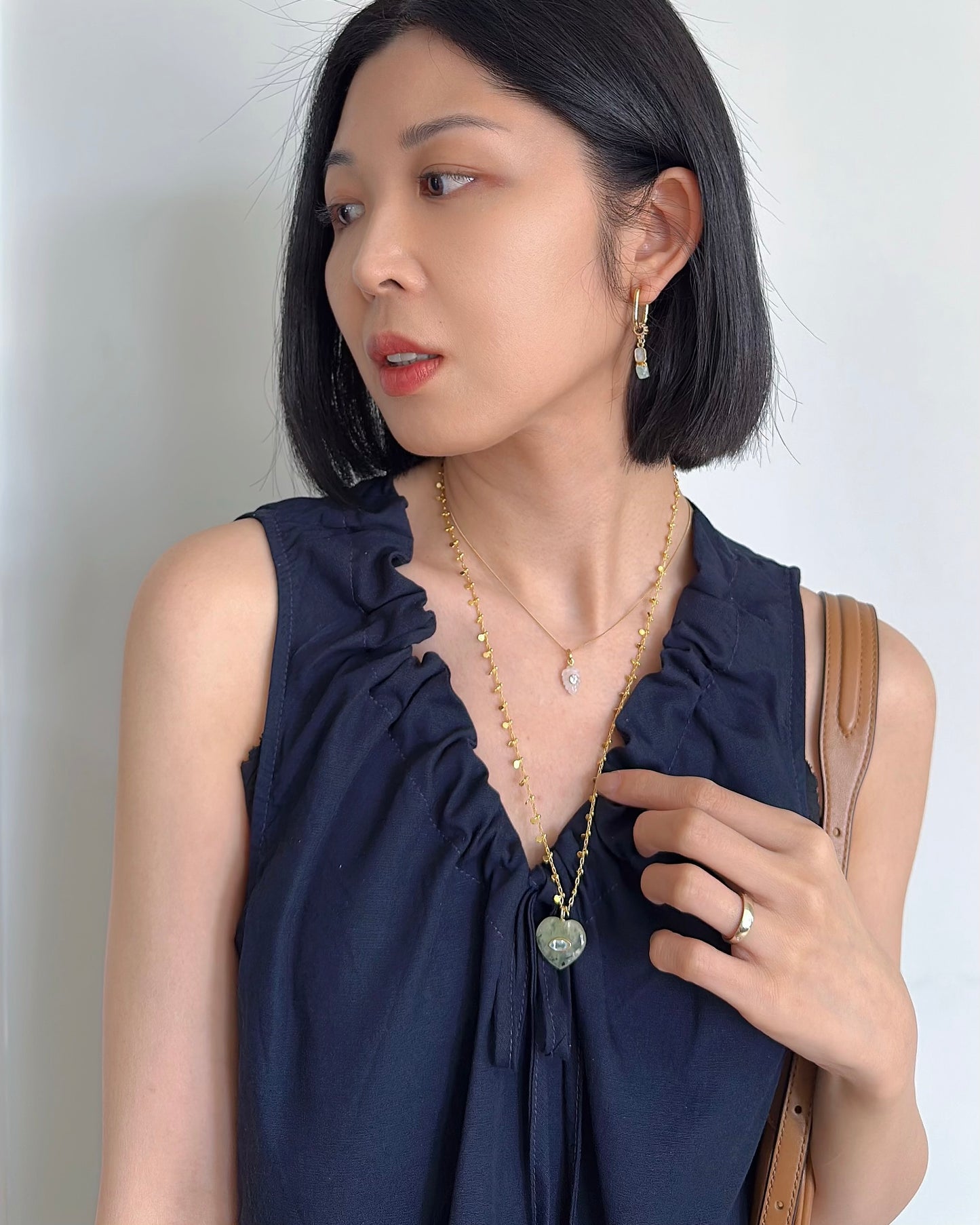 Prehnite Heart And Topaz Long Gold-plated Necklace