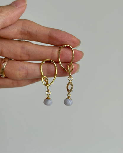 Blue Lace Agate Knots Gold-plated Ear Stud