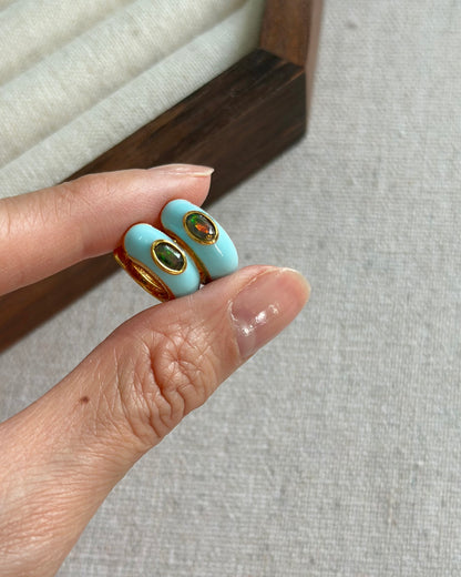 Black Opal Enamel Gold-plated Sterling Silver Ear Hoop
