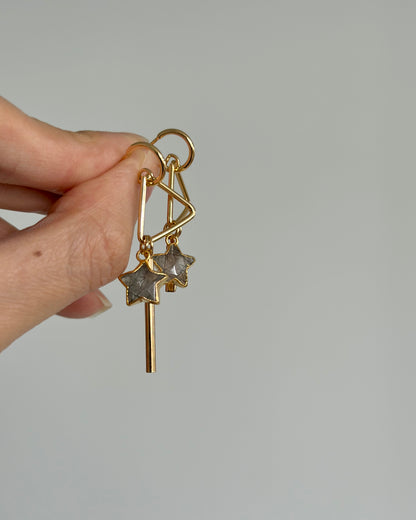 Black Rutilated Quartz Star Gold-plated Earring