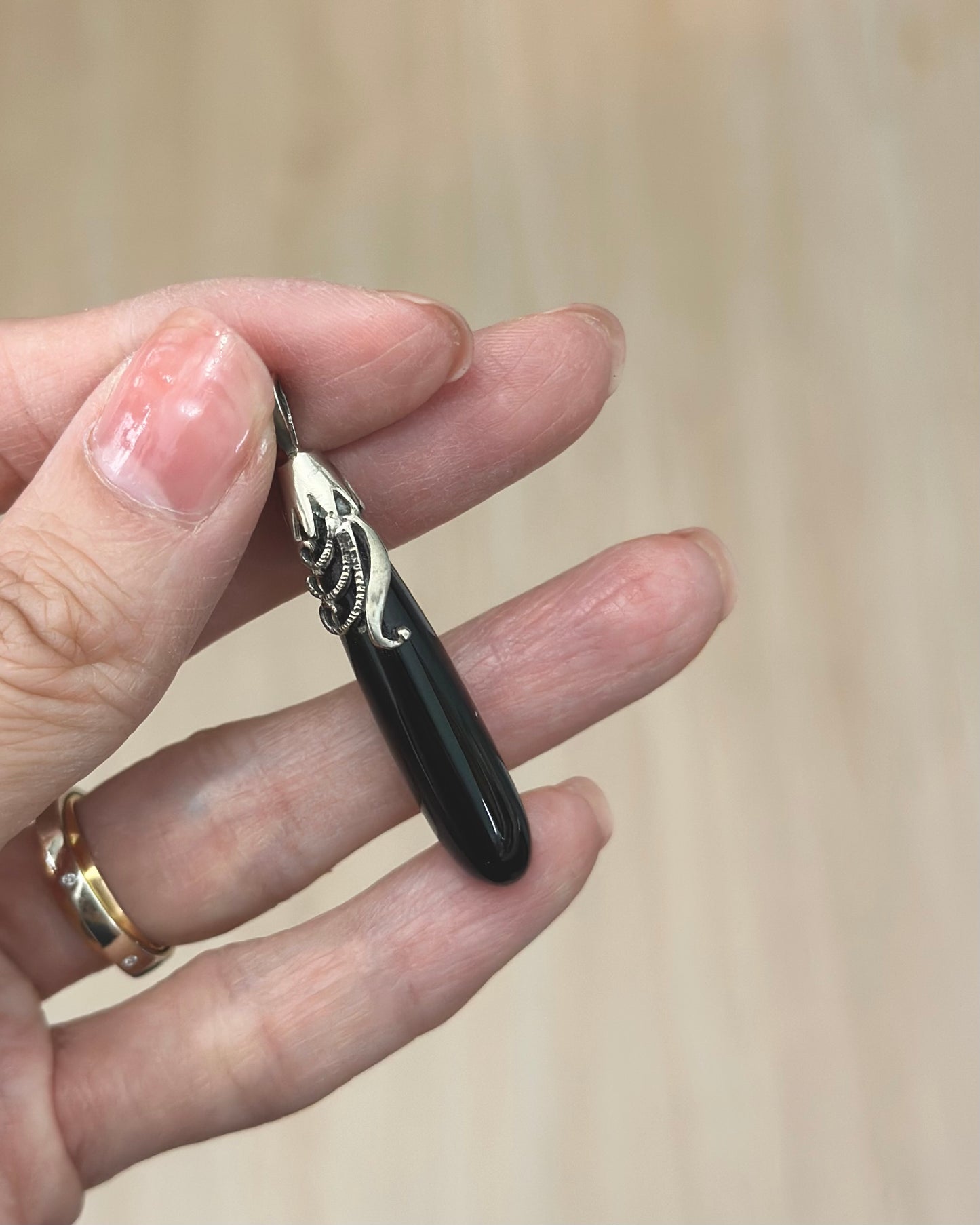 Black Onyx Teardrop Sterling Silver Pendant