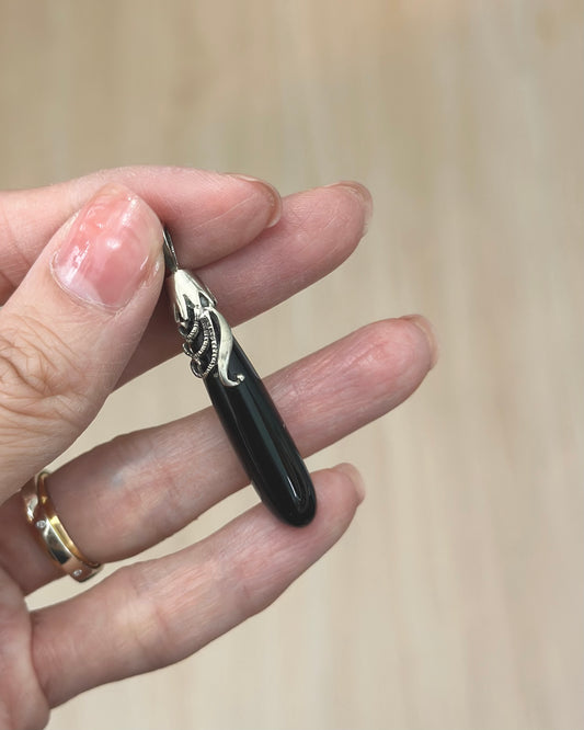 Black Onyx Teardrop Sterling Silver Pendant