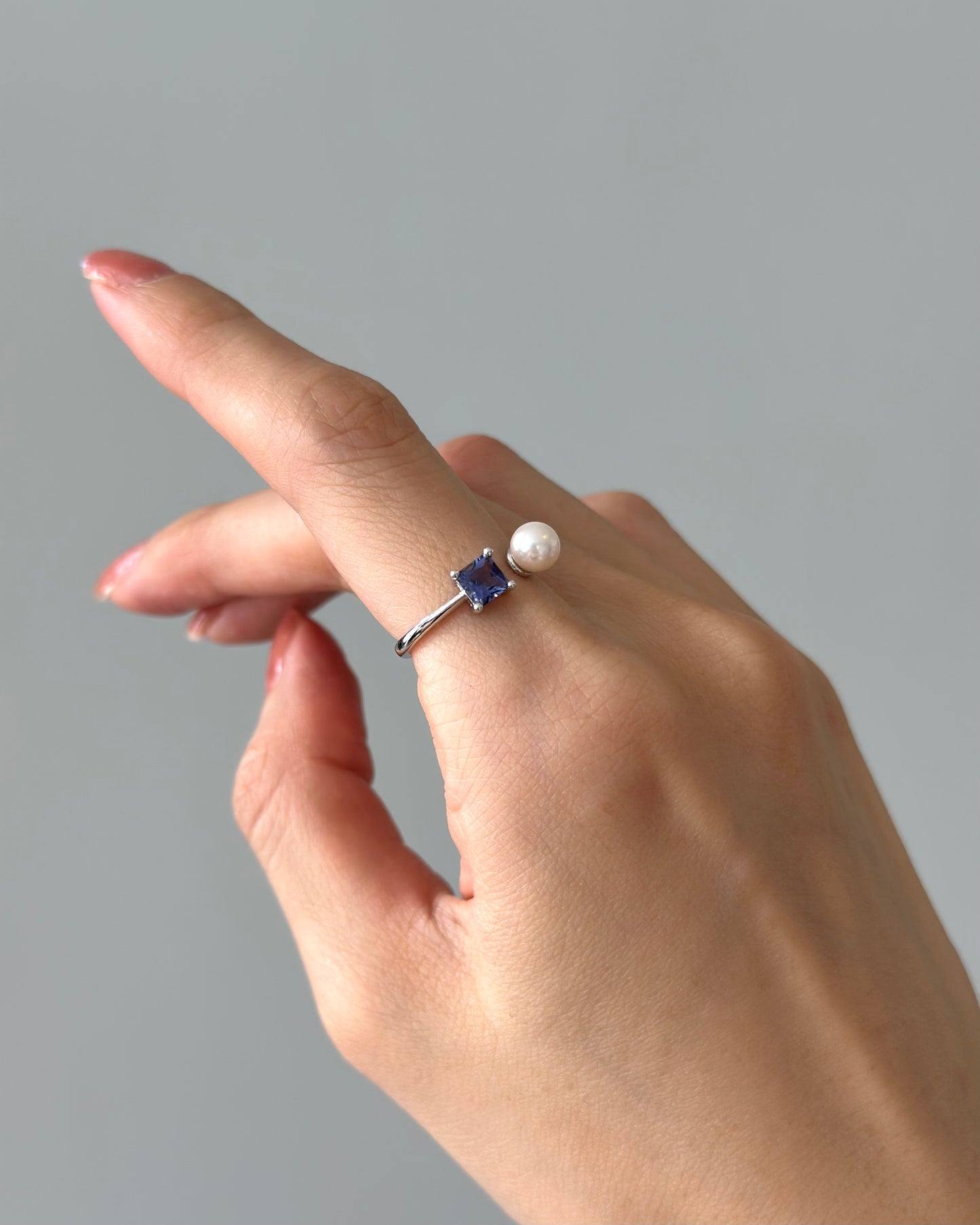 Iolite and Japan Akoya Pearl Sterling Silver Ring
