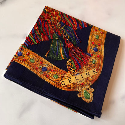 CELINE PARIS Vintage Navy Gemstone Printed Handkerchief