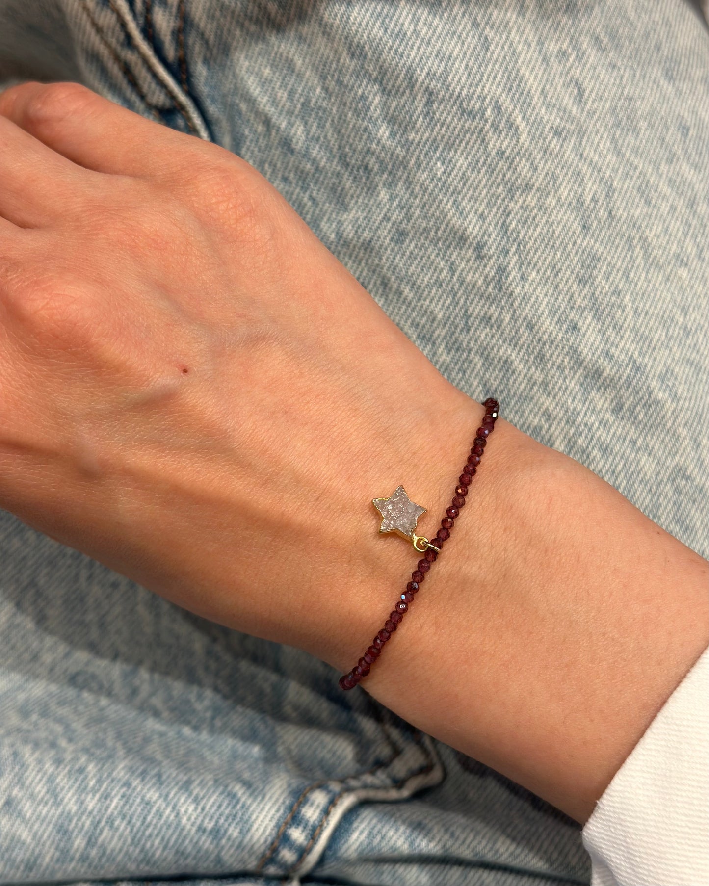 Garnet Beaded And Star Druzy Bracelet