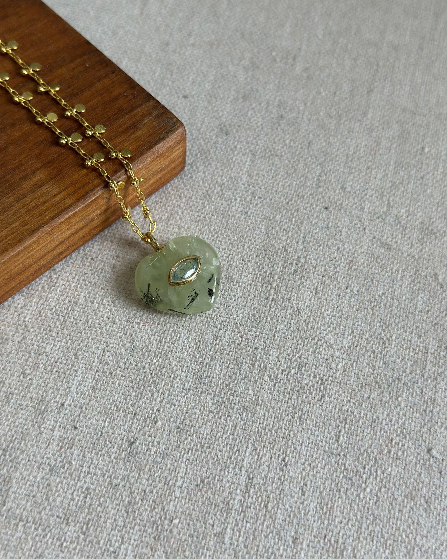 Prehnite Heart And Topaz Long Gold-plated Necklace