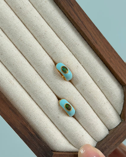 Black Opal Enamel Gold-plated Sterling Silver Ear Hoop