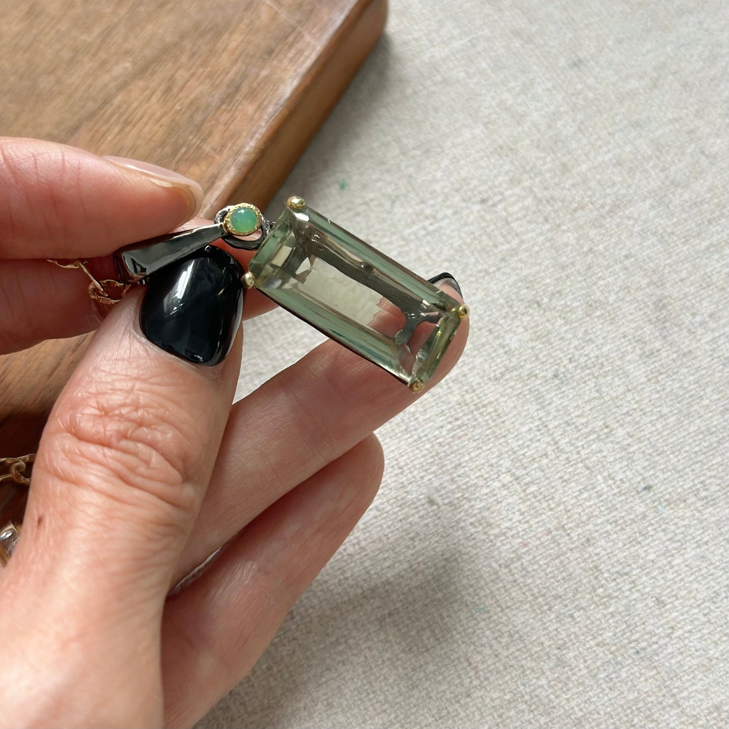 Green Amethyst Long Gold-plated Necklace