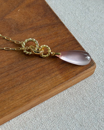 Rose Quartz Two-way Long Gold-plated Necklace