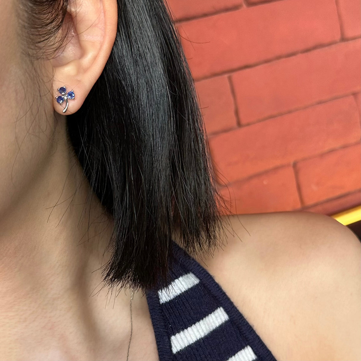 Sapphire Floral Sterling Silver Ear Stud
