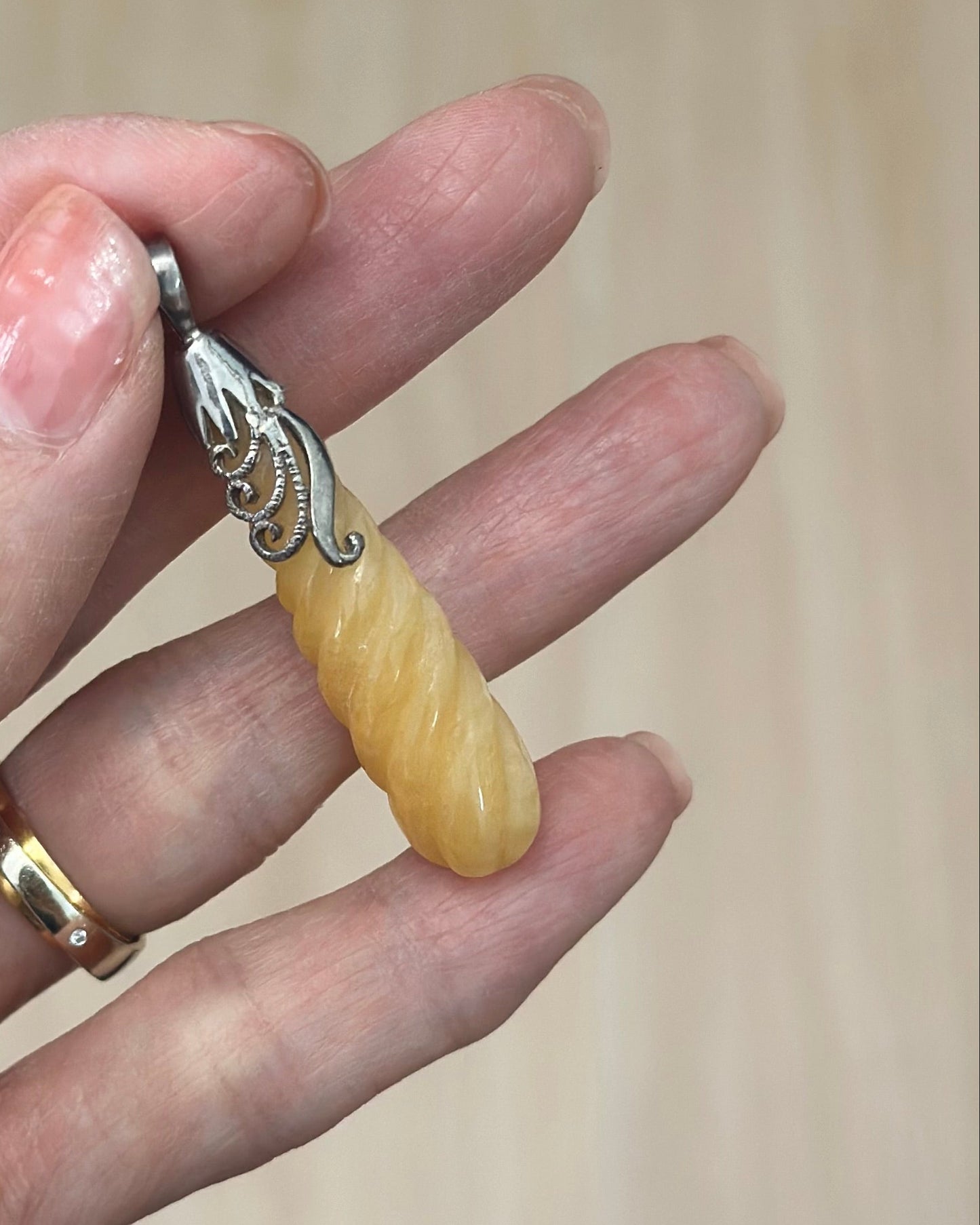 Yellow Calcite Twisted Teardrop Sterling Silver Pendant