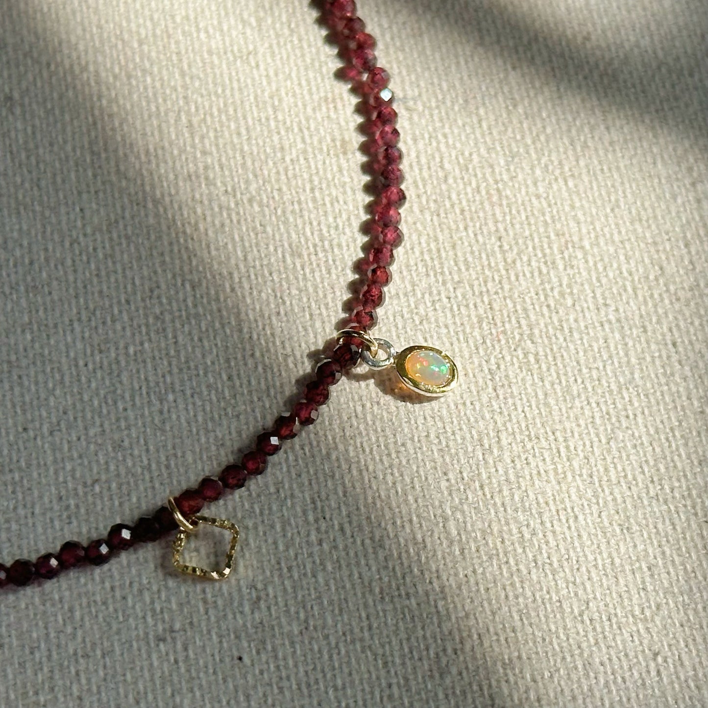 Garnet Beaded And Opal Asymmetric Necklace