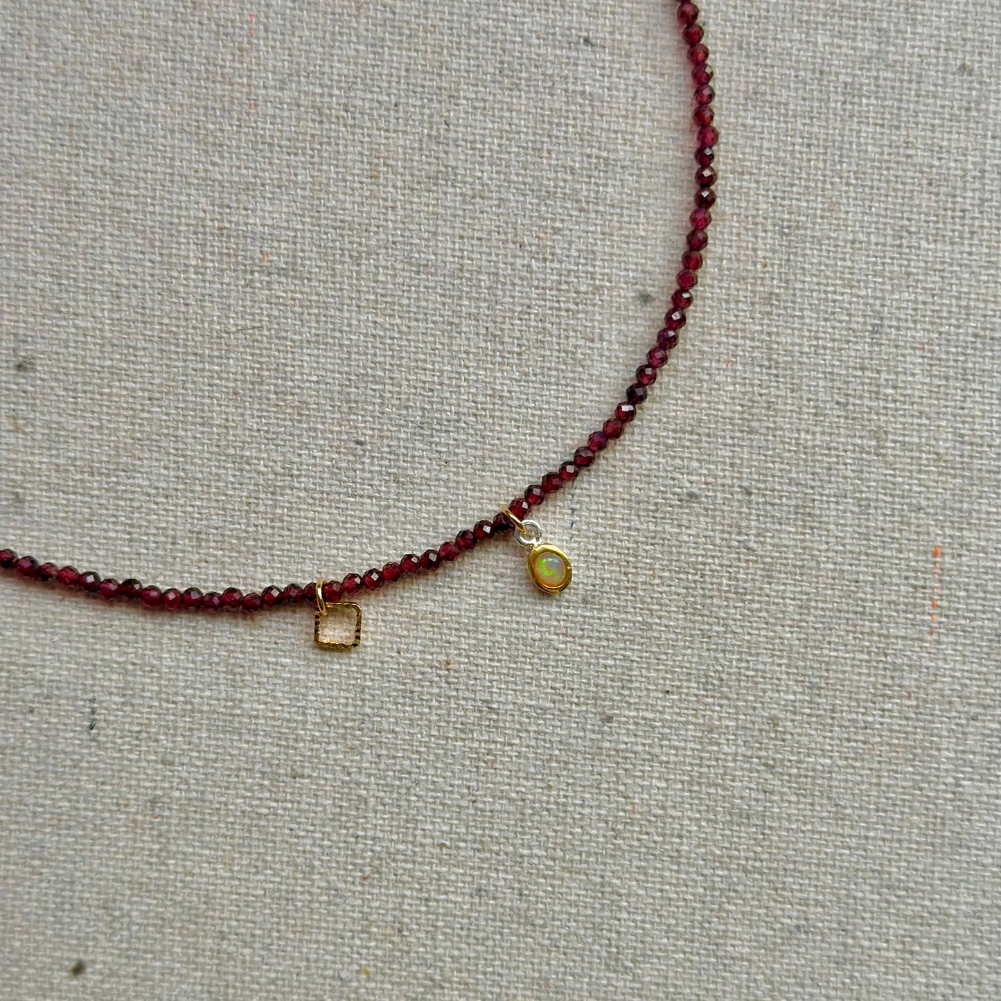 Garnet Beaded And Opal Asymmetric Necklace