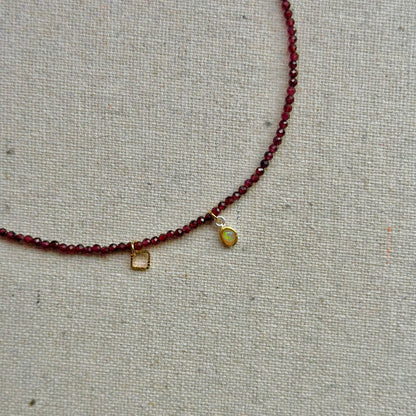 Garnet Beaded And Opal Asymmetric Necklace