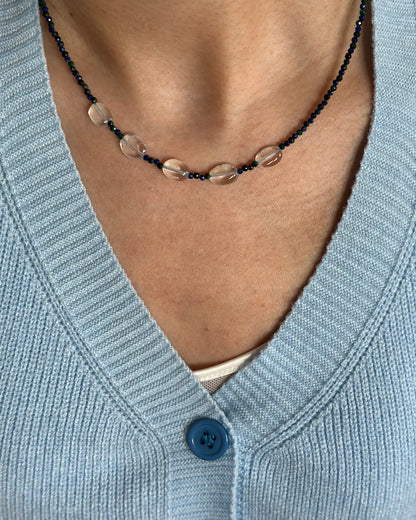 Aquamarine And Malachite Mixed Lapis Beaded Necklace