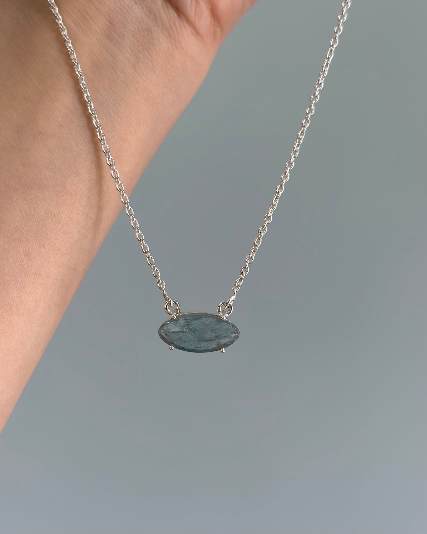 Aquamarine Oval Sterling Silver Necklace