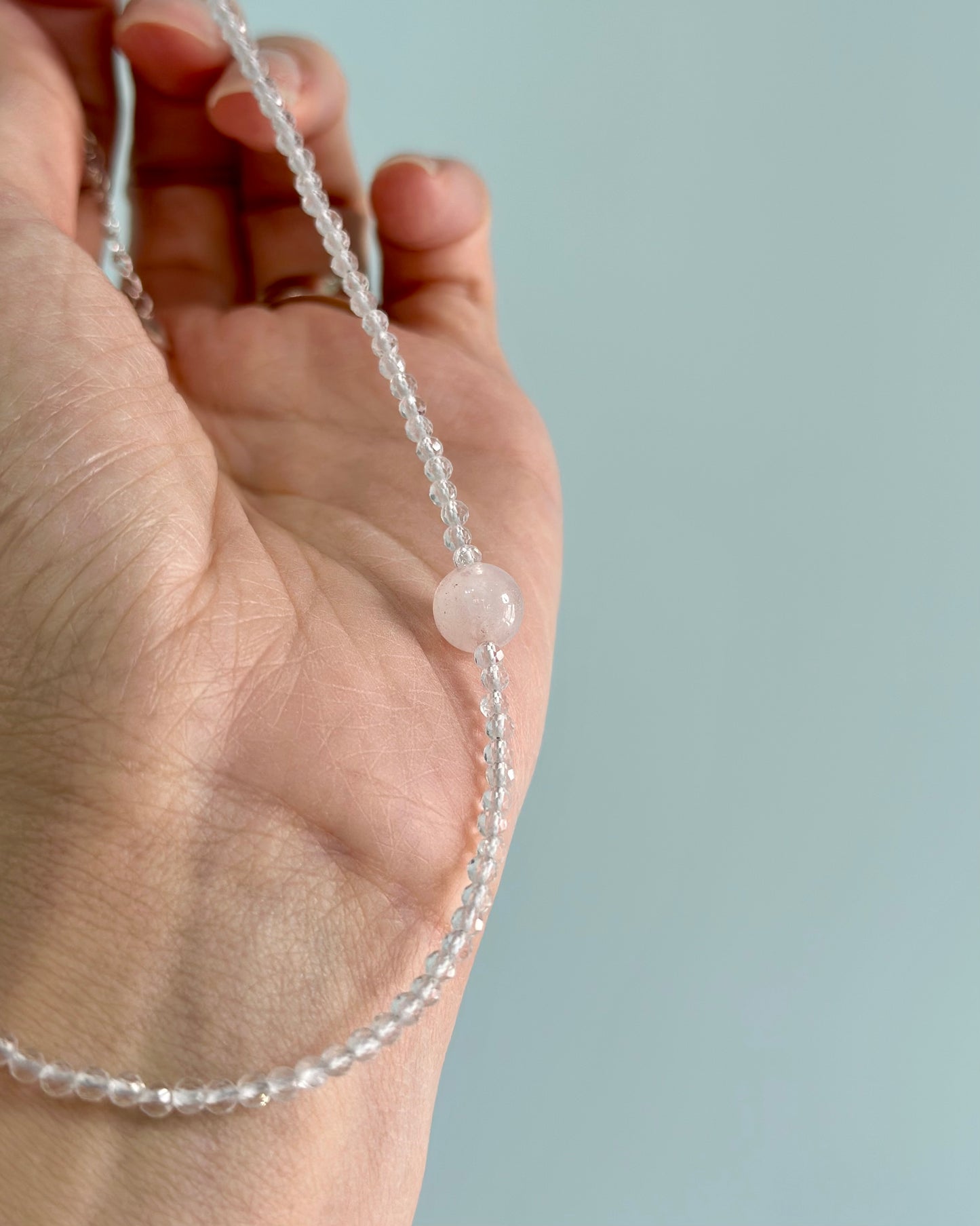 Clear Quartz And Rose Quartz Beaded Necklace