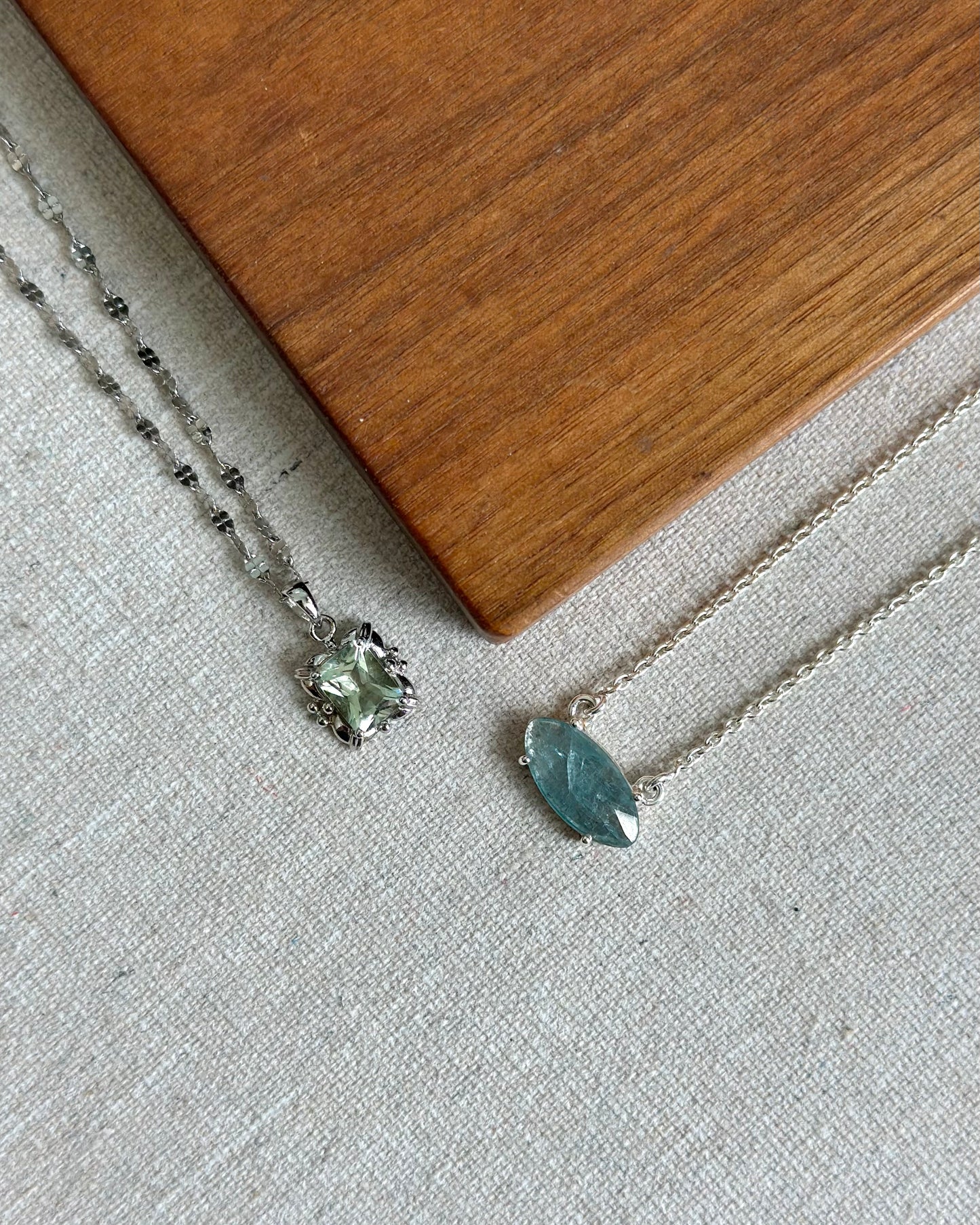 Green Amethyst Prong Setting Sterling Silver Necklace