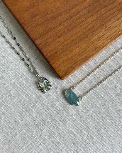 Green Amethyst Prong Setting Sterling Silver Necklace