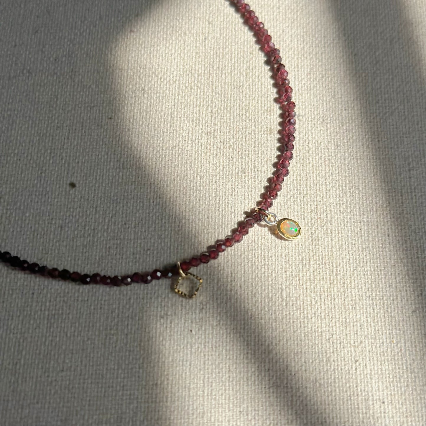 Garnet Beaded And Opal Asymmetric Necklace