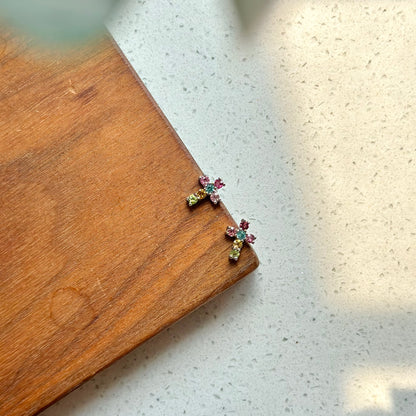 Tourmaline Mixed Cross Sterling Silver Ear Stud