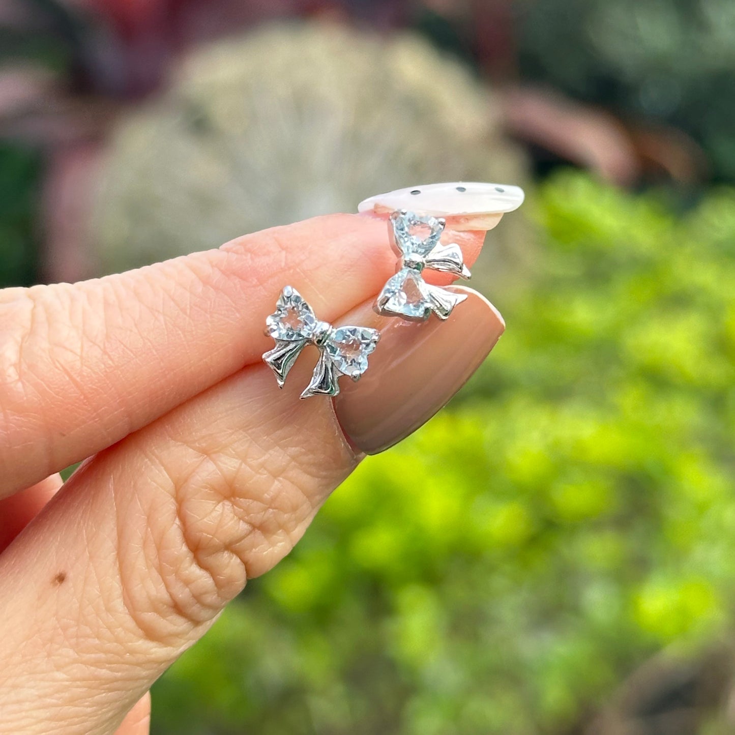 Aquamarine Bow Sterling Silver Stud