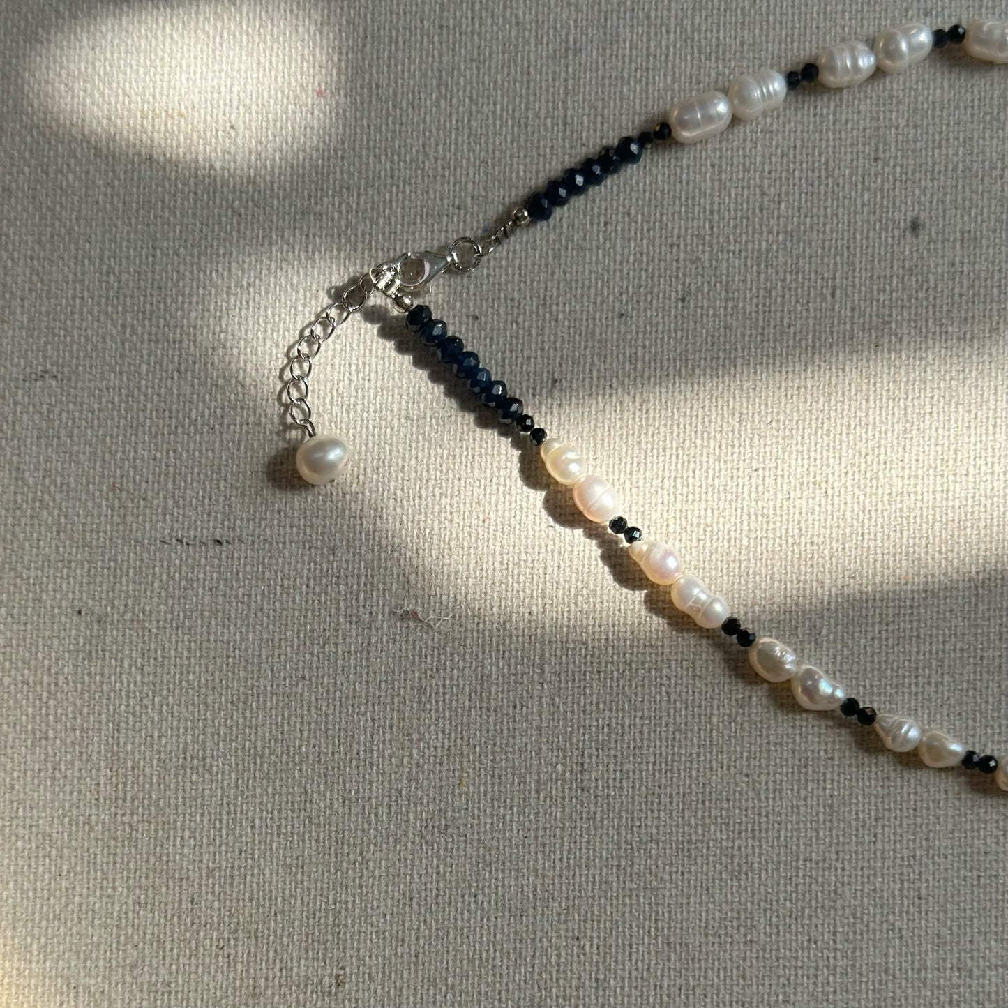 Freshwater Pearl Mixed Black Spinel and Sapphire Beaded Necklace