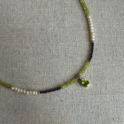 CHRISTMAS SET (2 ITEMS) Peridot Mixed Sapphire Beaded Necklace & Topaz Two-way Earring