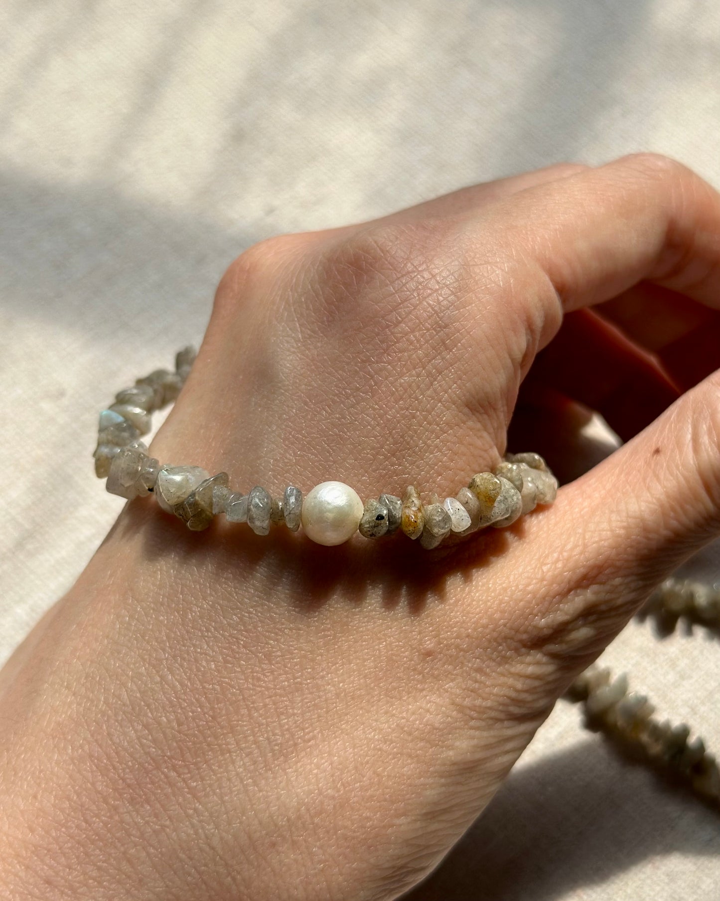 Labradorite And Freshwater Pearl Beaded Necklace