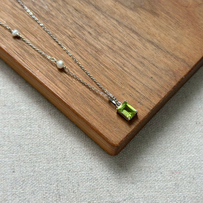 Peridot And White Topaz Sterling Silver Necklace