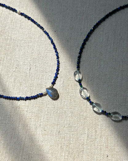 Aquamarine And Malachite Mixed Lapis Beaded Necklace