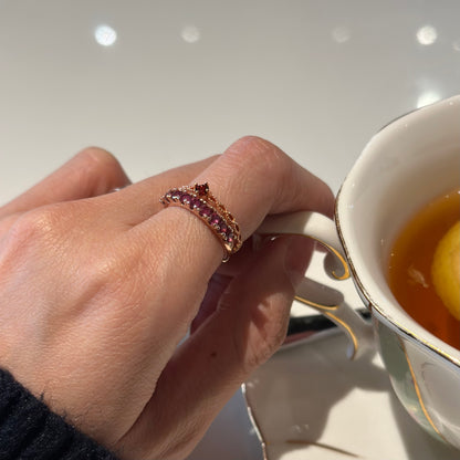 Garnet Rose Adjustable Gold-plated Sterling Silver Ring