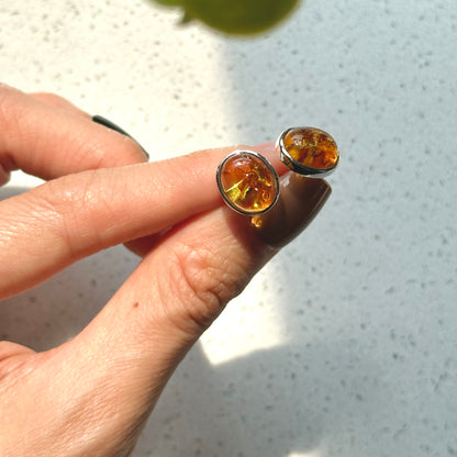 Amber Sterling Silver Ear Stud