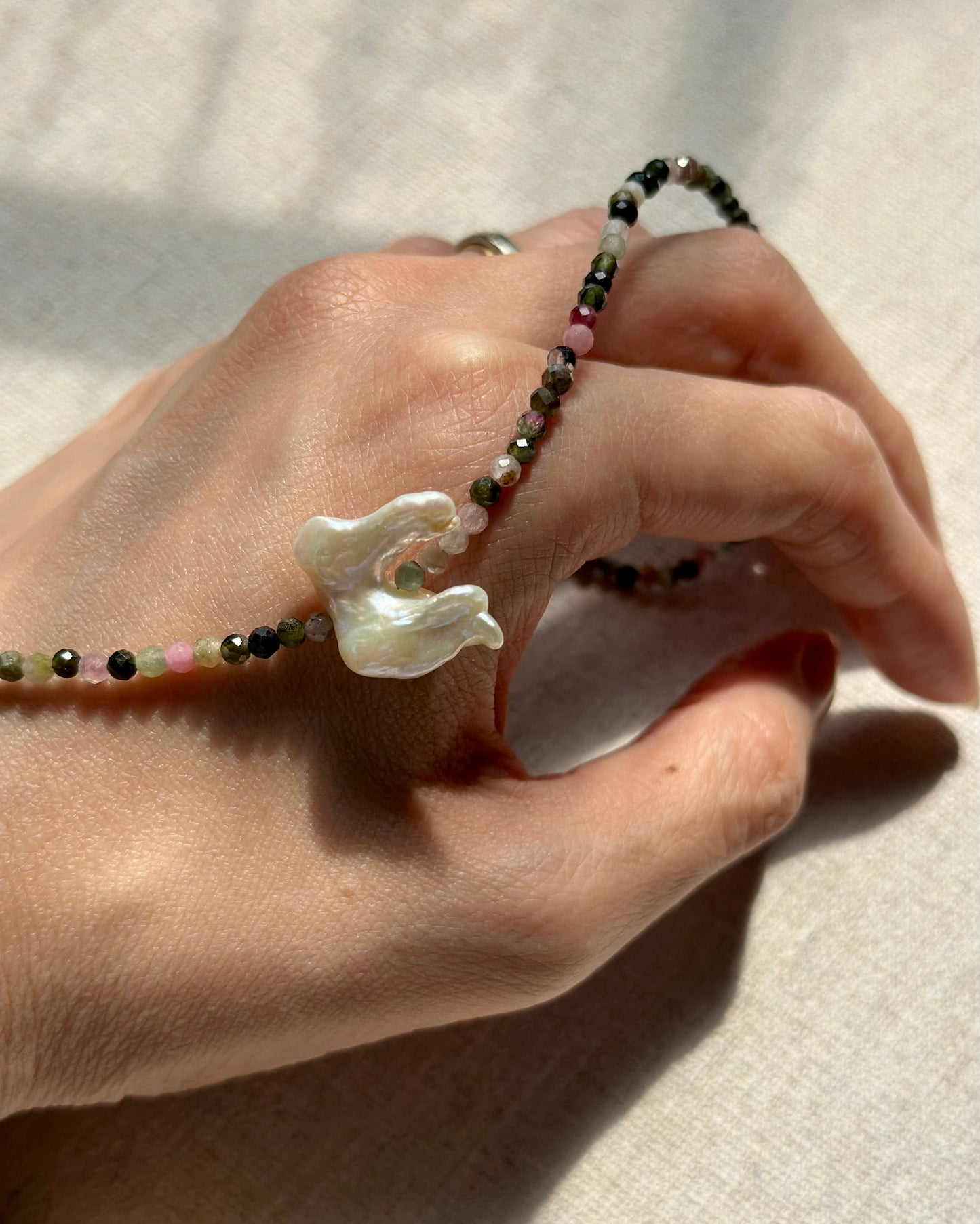Tourmaline And Baroque Pearl Beaded Necklace