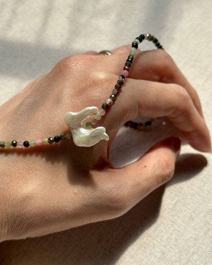 Tourmaline And Baroque Pearl Beaded Necklace