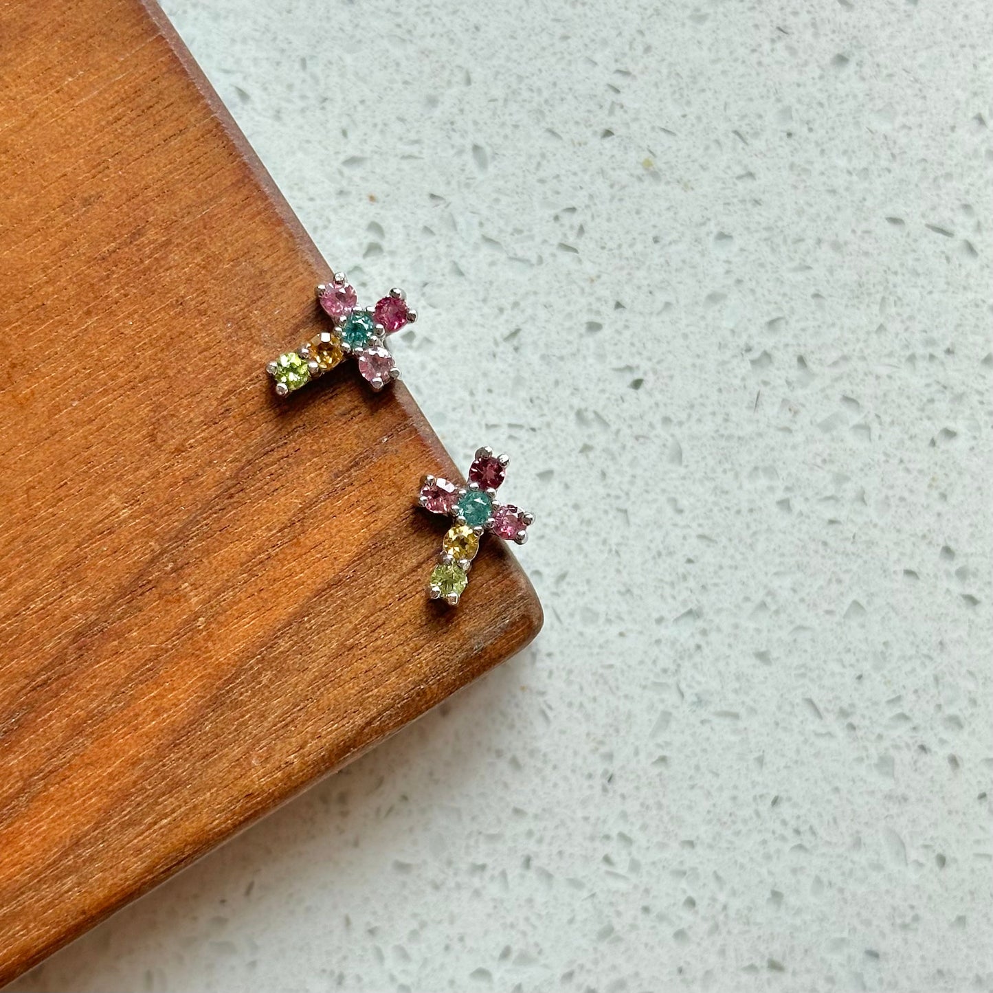 Tourmaline Mixed Cross Sterling Silver Ear Stud