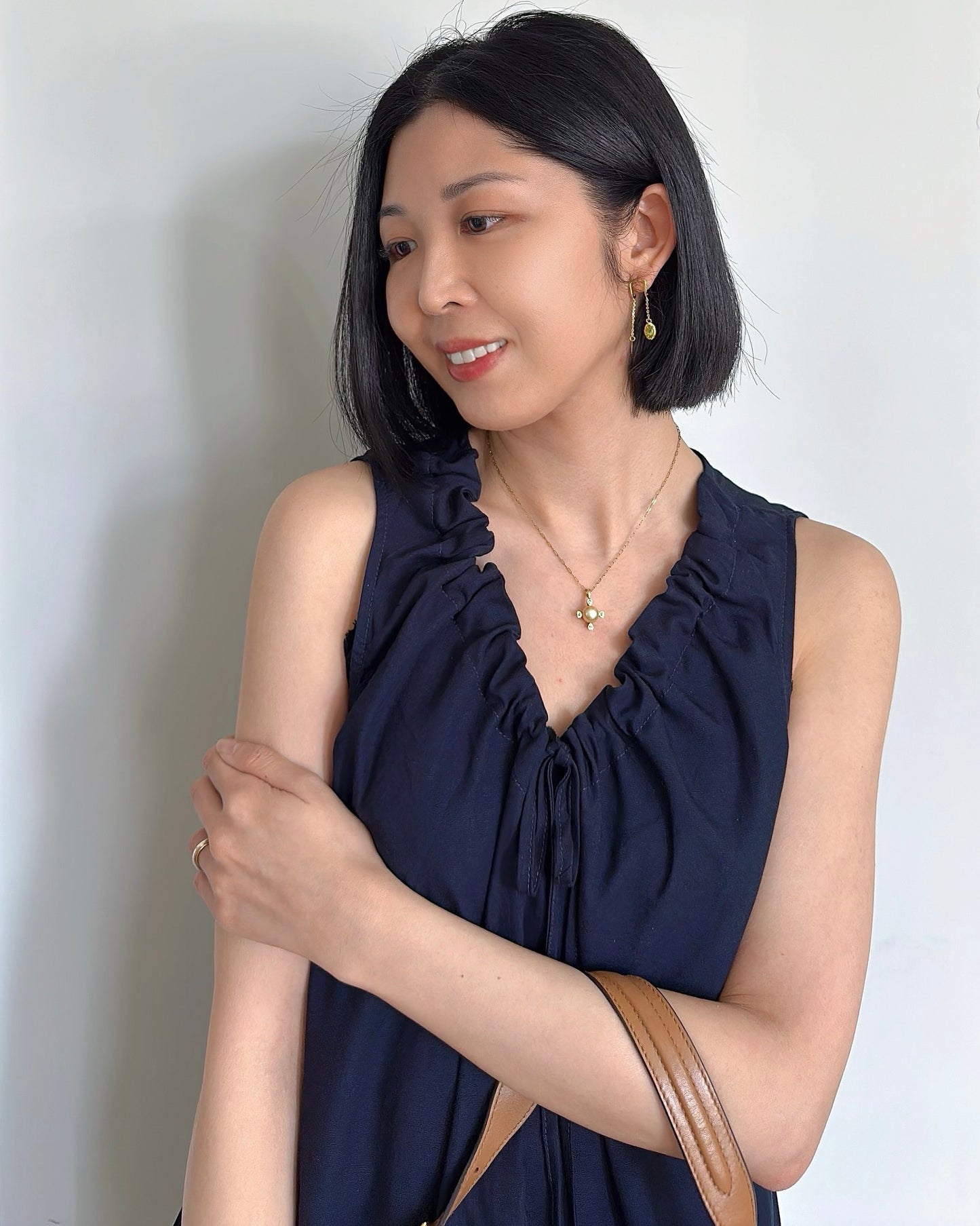 14K Solid Gold South Sea Golden Pearl 10mm And Tourmaline Necklace
