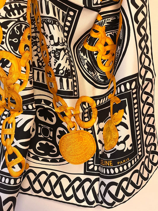 CELINE PARIS Vintage Coins And Chains Printed Scarf