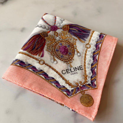 CELINE PARIS Vintage Pink Pearl Printed Handkerchief