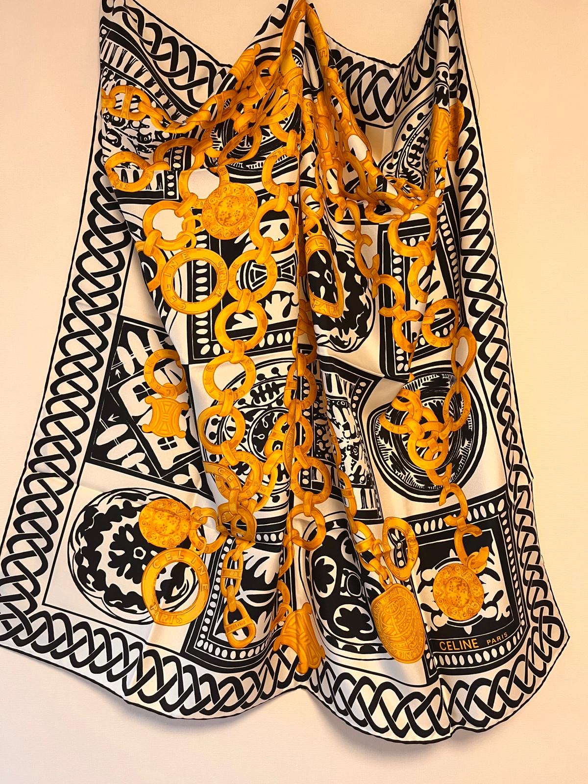 CELINE PARIS Vintage Coins And Chains Printed Scarf