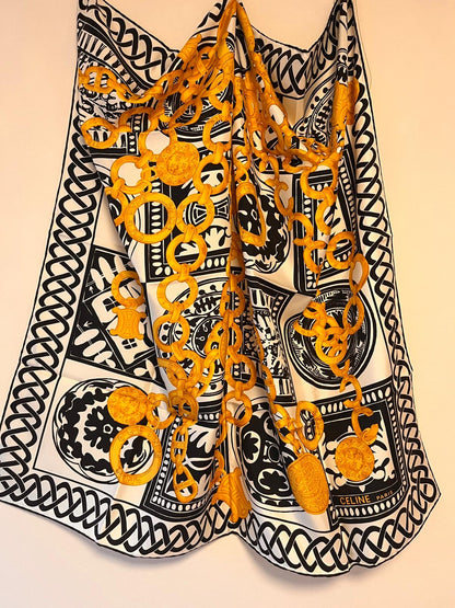 CELINE PARIS Vintage Coins And Chains Printed Scarf
