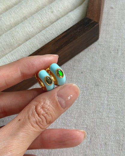 Black Opal Enamel Gold-plated Sterling Silver Ear Hoop