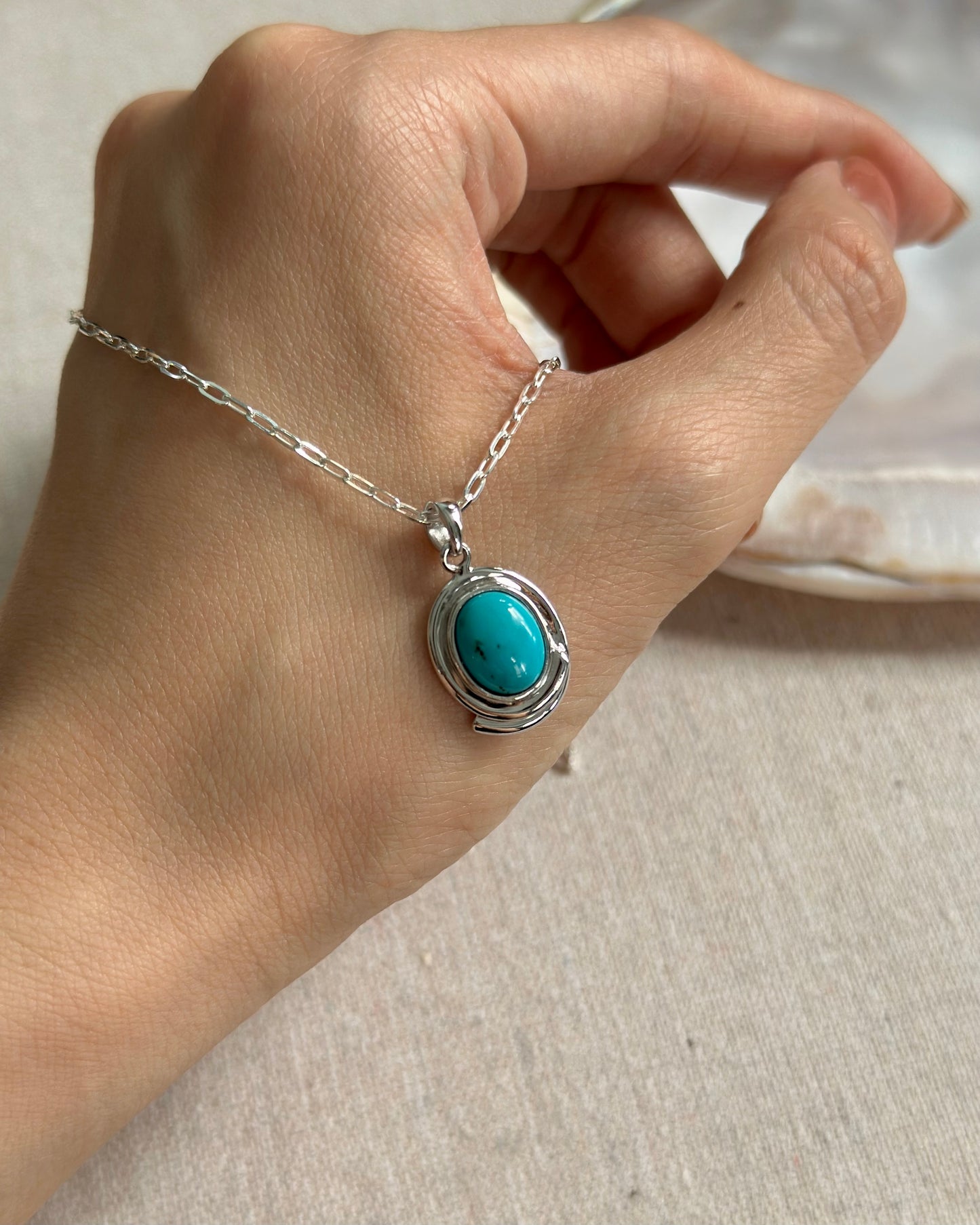 Turquoise Clip Chain Sterling Silver Necklace