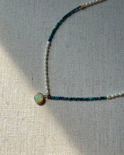 Apatite Mixed Freshwater Pearl Beaded Opal Necklace