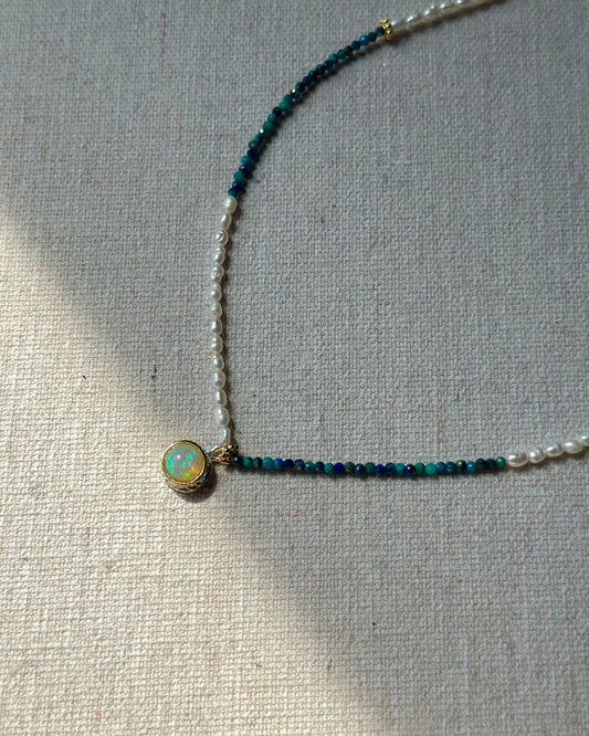 Apatite Mixed Freshwater Pearl Beaded Opal Necklace