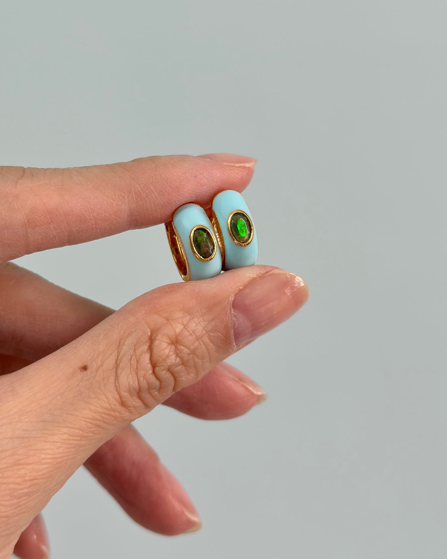 Black Opal Enamel Gold-plated Sterling Silver Ear Hoop